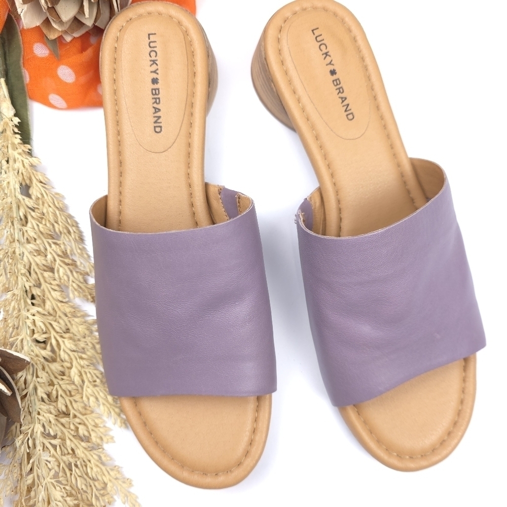 New Lucky Brand Women's Purple Leather Slide Sandals Sz 9m - Picture 6 of 10